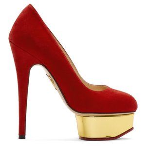 NWT Charlotte Olympia Red Suede Platform Dolly Heels (35.5)